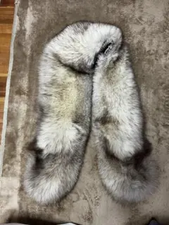 リアルファー ストール グレーとホワイト