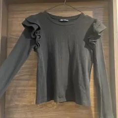 ZARA フリル付きブラック長袖ニット M