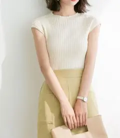 SAISON DE PAPILLON フレンチスリーブリブ切替サマーニット