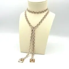 ビーズネックレス ラリエット ハンドメイド アイボリー スワロフスキー