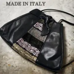 【イタリア製】ヴィンテージ 本革 パッチワーク ショルダーバッグ レトロ
