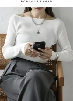 エ*◆様 ボンジュールサガン　スクエアネック長袖リブニット