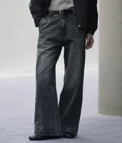 WYM LIDNM CURVED FLARE DENIM SLACKS M