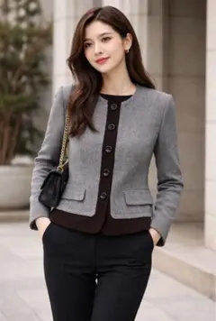 クリスチャンディオール　ヴィンテージ ノーカラージャケット ツイード シルク混