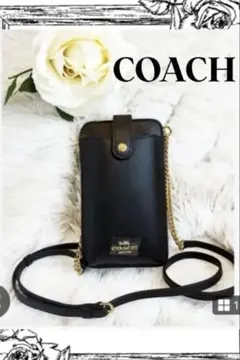 COACH ブラック スマホショルダーバッグ