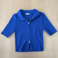 INGNI ジップ 半袖リブニット ブルー