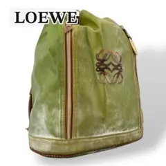 LOEWE 巾着　リュック　グリーン系　アナグラム　サテン　レザー　バッグパックのサムネイル