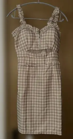 DAZZY チェック柄フリルストラップドレス L