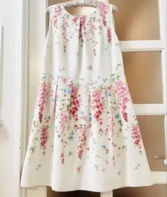 美品 ローズティアラ 藤の花 フラワープリント ワンピース 42