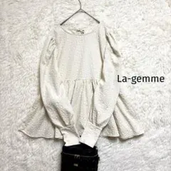 La-gemme ふくれジャガード ペプラムブラウス アイボリー リボン 上品のサムネイル