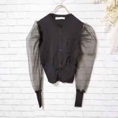 【美品】ZARA ザラ シアー袖ニットカットソー ブラウス トップス Mサイズ