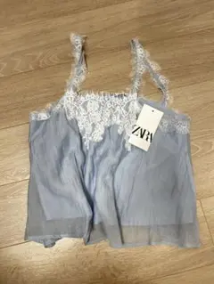 完売◇人気◇ZARAのレーストリムクロップドトップス☆XS☆パステル