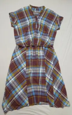 麻混 COMME CA ISM チェック柄半袖スカートセットアップ 上7号下9号