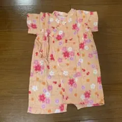 ホットビスケット　ミキハウス　花柄オレンジ　ベビー甚平 M 【美品】