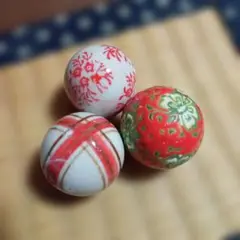 浮き玉　陶器製手描き花柄　3個セット①