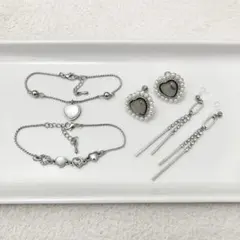 イヤリング　ブレスレット　ハート　シルバー　4点セット