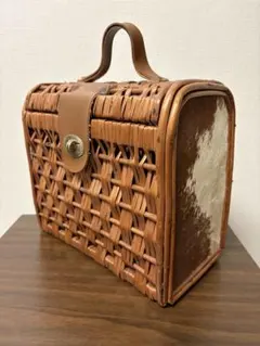 60s ビンテージ かご バッグ ハラコ ラタン バスケット xpvのサムネイル
