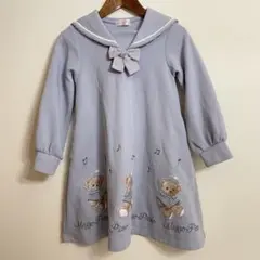 メゾピアノ　くまアップリケ　セーラーカットワンピース　120