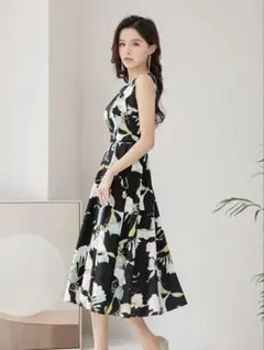 極美品✨エムズグレイシー ワンピース 花柄 ボートネック Aライン