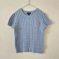 ラルフローレン　ケーブル編み　半袖ニット　コットン　ブルー　レディース