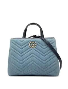 GUCCI デニムバッグ　ショルダーストラップ付き　パールCGマーモント