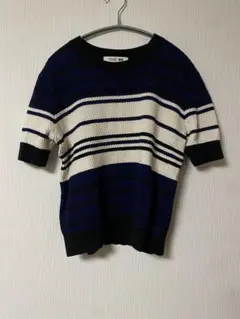 も*4様 UNIQLO コットンポップコーンクルーセーター半袖　Lサイズ　ボーダ