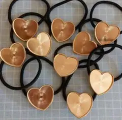 台座付きヘアゴム☆ハート型ゴールド10個☆レジン、ハンドメイドなどに☆