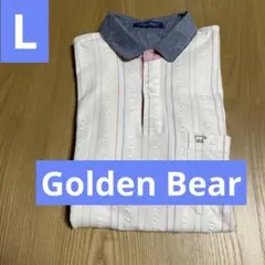 紳士L半袖★Golden Bearゴールデンベア☆綿100%白系ストライプのサムネイル