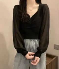 新品タグ付♡異素材切り替えニットトップス シフォン