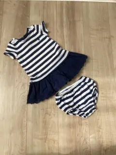 Ralph Lauren ネイビー/ホワイト ストライプ カバーオール95cm