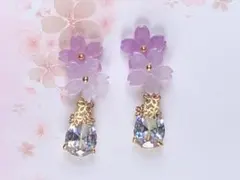 836/桜・ガラスチャーム/ピアス(イヤリング変更可)