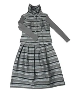 ビーアイ　グレー系ストライプ セレモニースーツ　スカート セットアップ　38