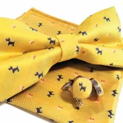 蝶ネクタイ チーフ カフス セット イエロー（ドック ドット）結婚式 パーティー