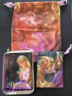 【Disney】 ラプンツェル ポーチ 大小 巾着袋　キャラクター　3点セット