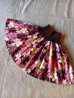 フラダンス用パウスカート ピンクブラウン切り替え花柄　72cm