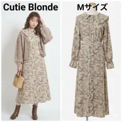 美品 キューティーブロンド 花柄ワンピース M ビッグカラー 線画 シャツワンピ