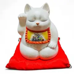 京の人形工房 京陶人形 招き猫（白）右手上げ まねきねこ 座布団付き 豪勝作