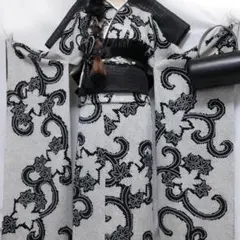 良好！】総絞り◇振袖6点セット171cm ◇フルセットブラック系黒正絹 