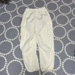 ホワイト カーゴパンツ サイドポケット付き　パラシュートカーゴパンツ