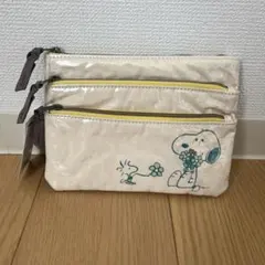 新品 スヌーピー フラットポーチ 花柄ポーチ