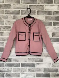 ポケット付きピンク長袖カーディガン