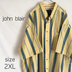古着 John Blair 半袖シャツ BIGシャツ ストライプ 難あり