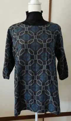 着物リメイク　幾何学模様の七分袖チュニック