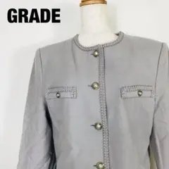 東京スタイル GRADE ウール混 ノーカラージャケット グレー　E6