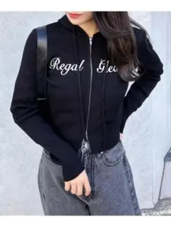 INGNI フロントジップロゴリブニットパーカー イング トップス パーカー