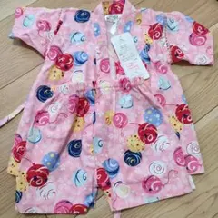 風鈴柄ピンク甚平 90cm 綿100%　くろわっさんすべべ