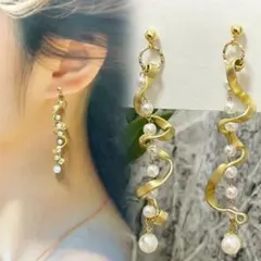 結婚式 卒業式 ゴールドスパイラルパールピアス