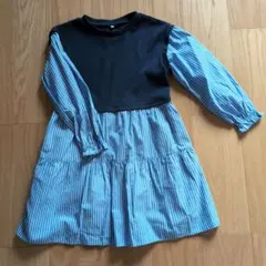 GU 黒・青ストライプ 長袖ワンピース 130cm