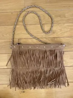 CECIL McBEE フリンジショルダーバッグ スエード調 ブラウン チェーン