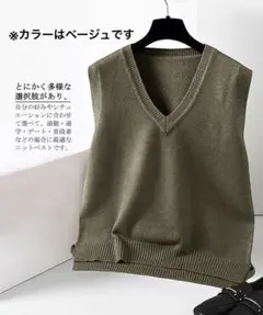 あったか素材✨スイーヤ ニット ベスト Vネック レディース リブ ベージュ